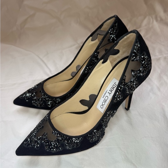 Jimmy Choo Black Glitter Heels - Picture 4 of 7